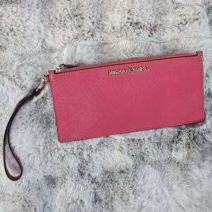 Michael Kors Burgandy Pink Leather Wristlet Clutch
